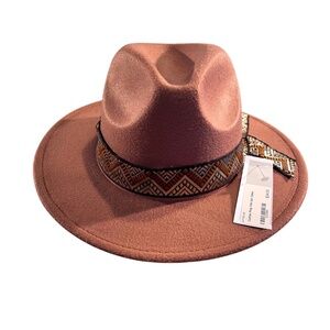 New Brown Fedora with Geometric Band